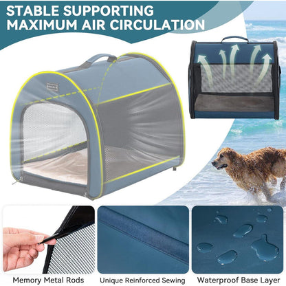 Faltbare Hundebox mit Kissen – Atmungsaktiv & Tragbar (Blau, M)