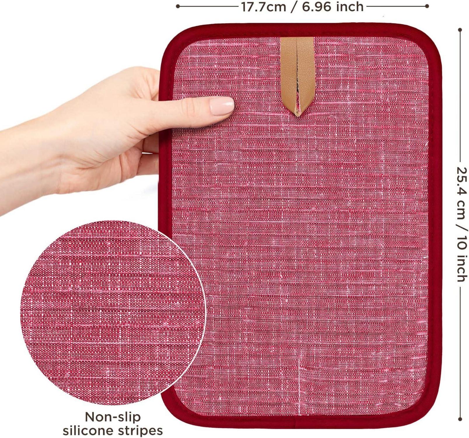 Topflappen Ofenhandschuhe Set Hitzebeständig Silikon Gestreift Rot - 4er Set
