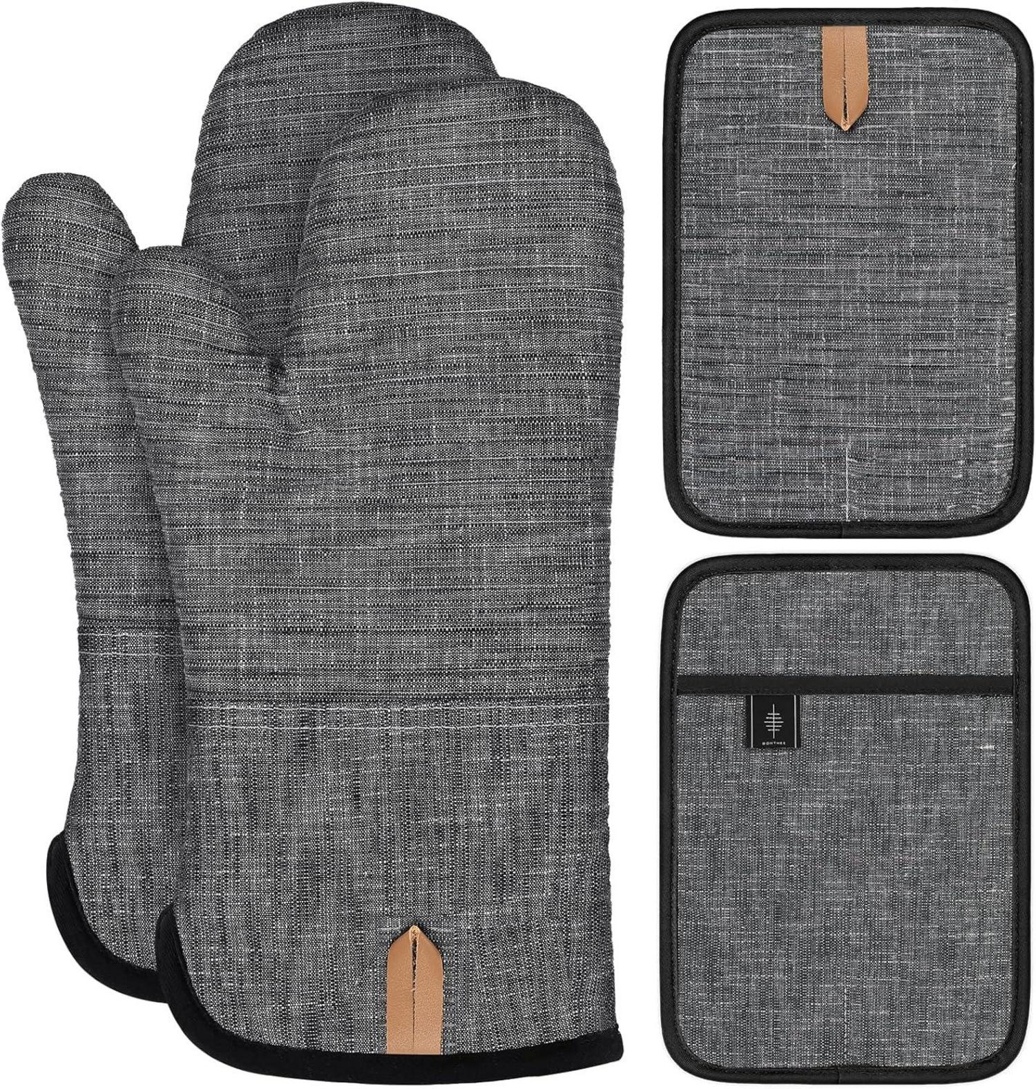 Topflappen und Ofenhandschuh Set Hitzebeständig Silikon Grau 4er