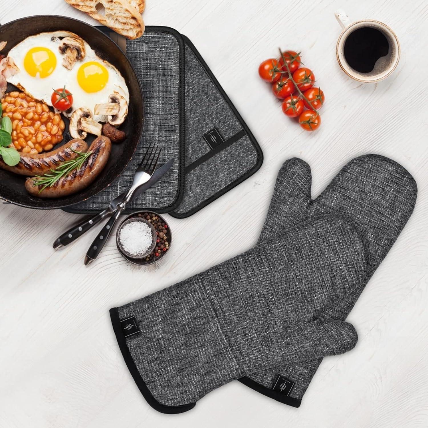 Topflappen Set Ofenhandschuhe Hitzebeständig Silikon Grau 4er - BONTHEE