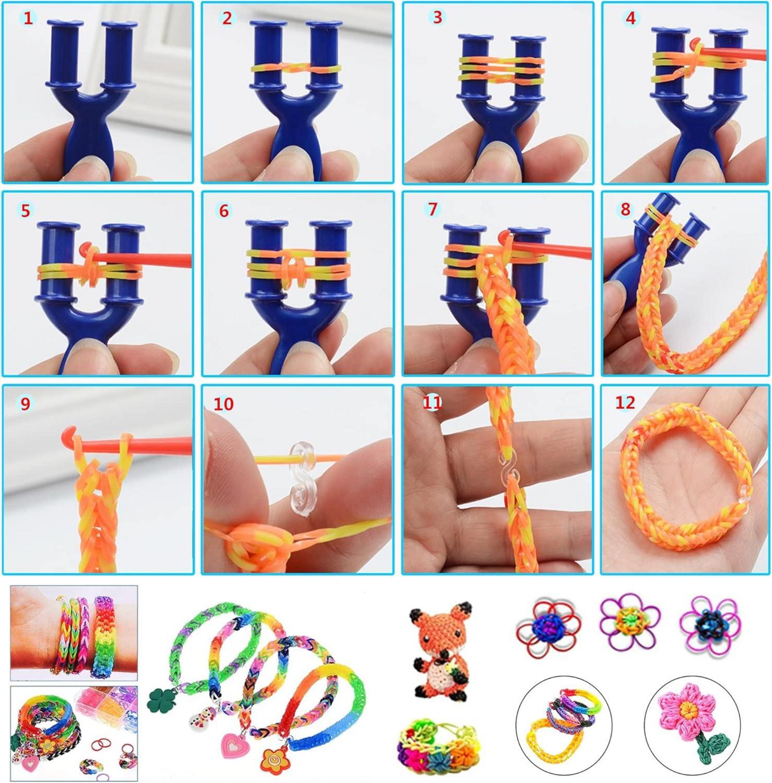 Gummibänder Set 3000+ Loombänder Kinder Basteln Armbänder Gummi Kasten