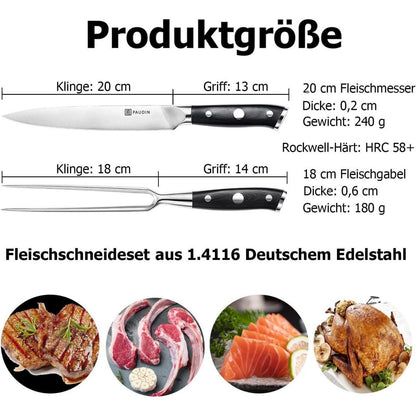 Messerset mit Fleischmesser 20 cm Fleischgabel 18 cm