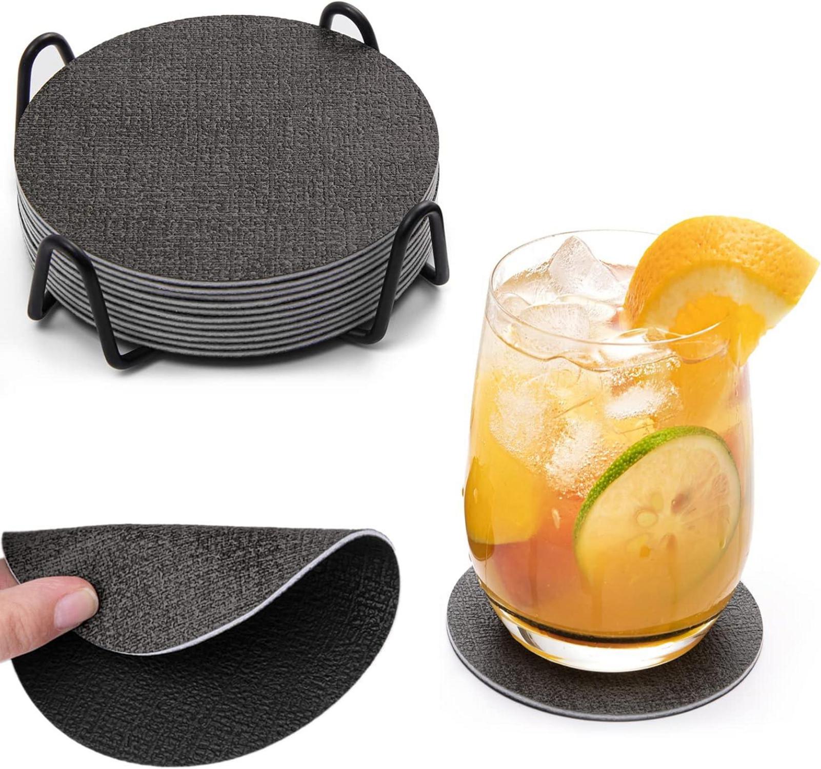 Chitomars Leder Untersetzer Set rutschfest abwaschbar Grau Schwarz