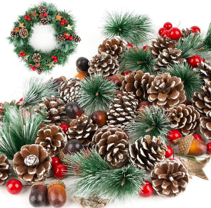 108-teiliges Weihnachtsdeko-Set Beeren Tannenzapfen Eicheln Holzsterne