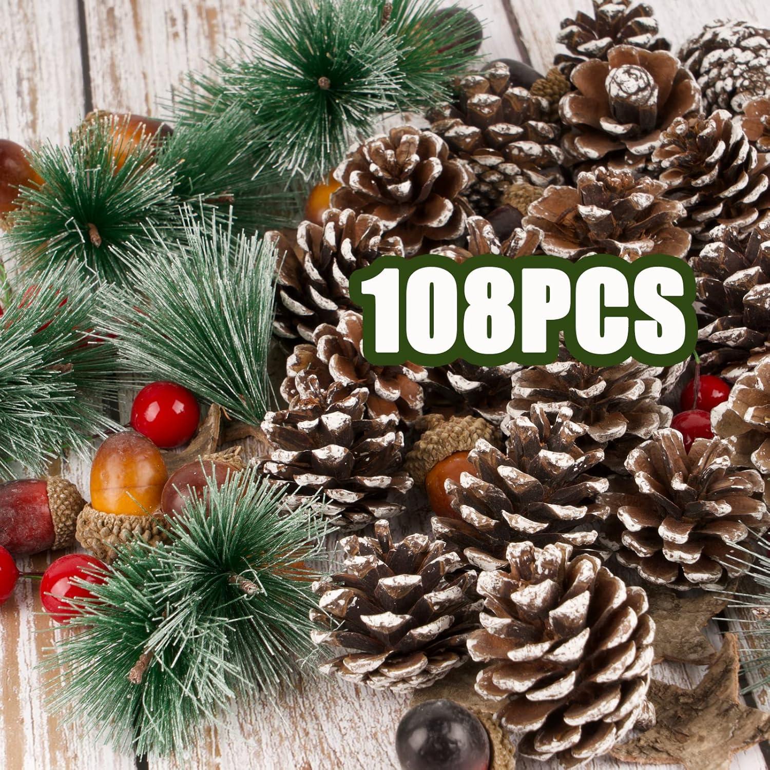 108-teiliges Weihnachtsdeko-Set Beeren Tannenzapfen Eicheln Holzsterne