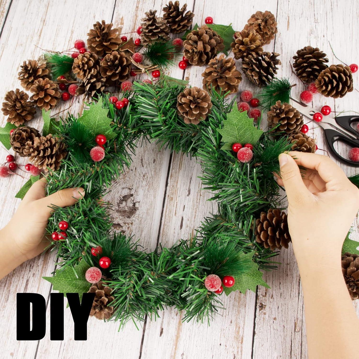 108-teiliges Weihnachtskranz Bastelset Beeren Tannenzapfen Holzsterne Blätter