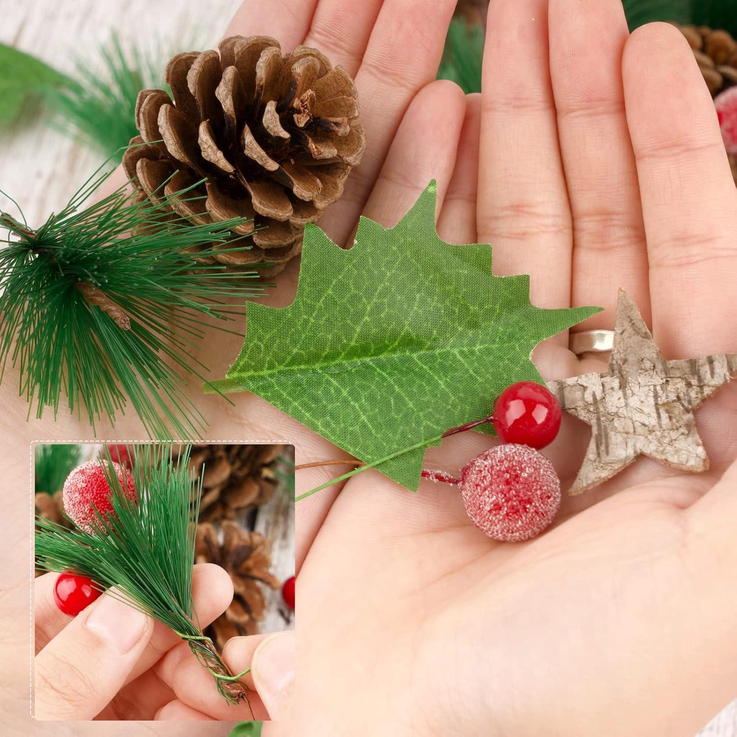 108-teiliges Weihnachtskranz Bastelset Beeren Tannenzapfen Holzsterne Blätter