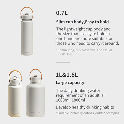 Blackube Edelstahl Trinkflasche Strohhalm 750ml- Thermo BPA-Frei Auslaufsicher