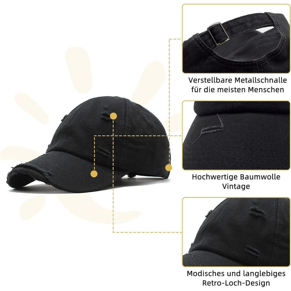 Durio Baseball Cap Damen Herren Vintage Baumwolle Verstellbar