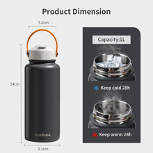 Edelstahl Trinkflasche mit Strohhalm 1000ml BPA-frei