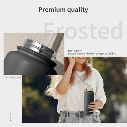 Edelstahl Trinkflasche mit Strohhalm 1000ml