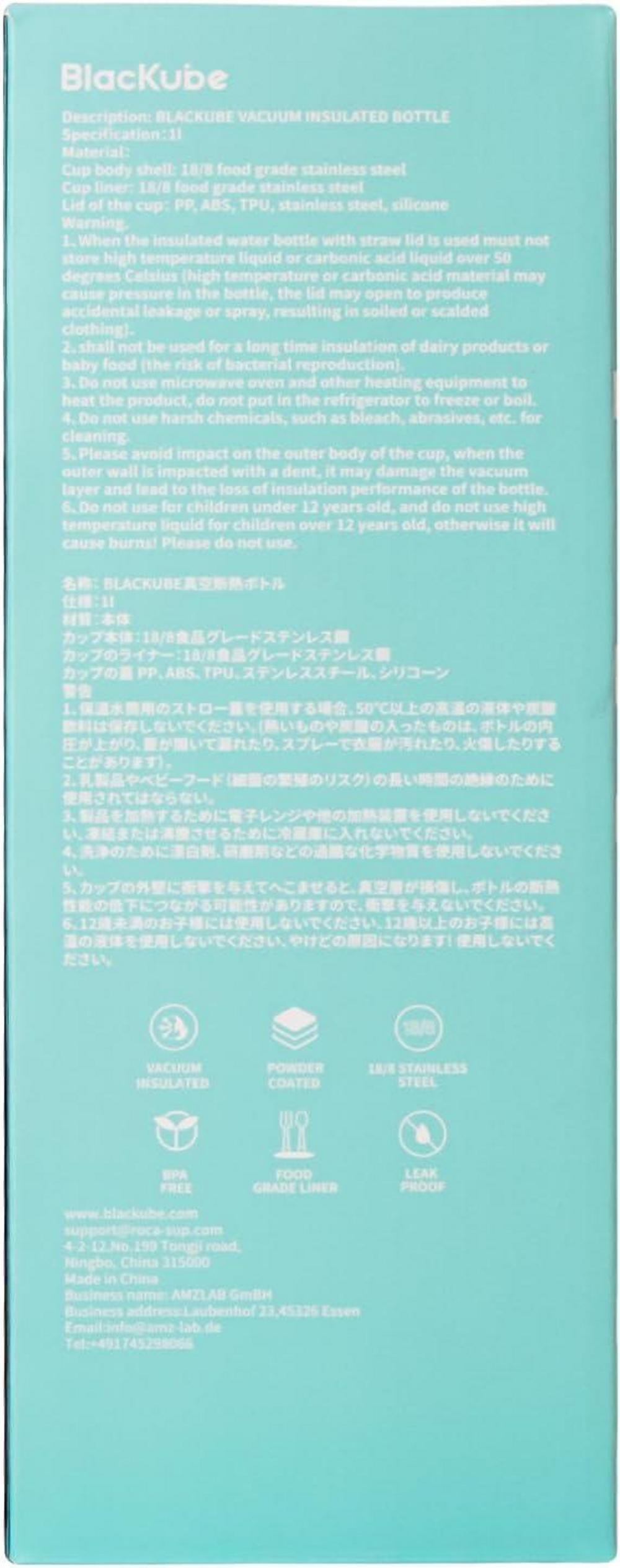 Edelstahl Trinkflasche mit Strohhalm 1000ml Thermosflasche BPA-frei, Auslaufsicher - Sport, Schule, Fitness, Outdoor, Camping