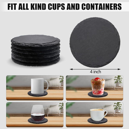 Schiefer Untersetzer 6er Set, 10,2 cm Rund, Schwarz