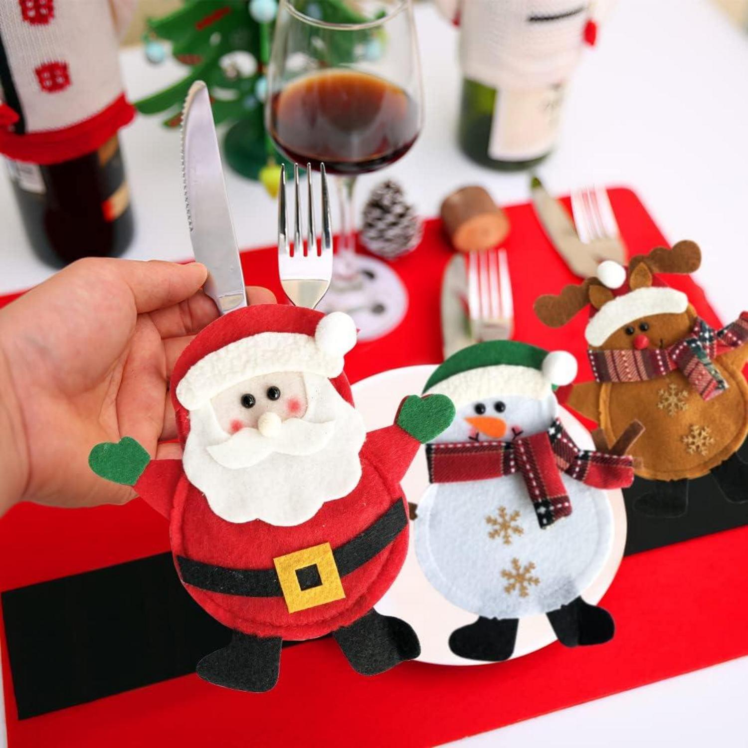 Weihnachten Bestecktasche Rentier Schneemann 6er Set Tischdeko