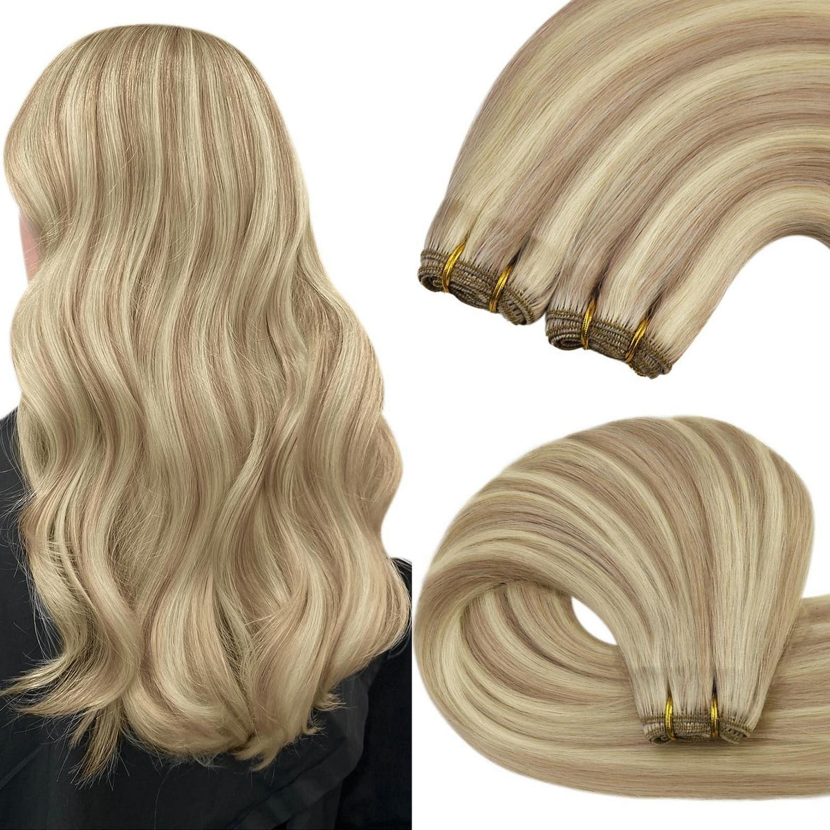 Blond Echthaar Tressen 40cm – #18/613 Weft Extensions