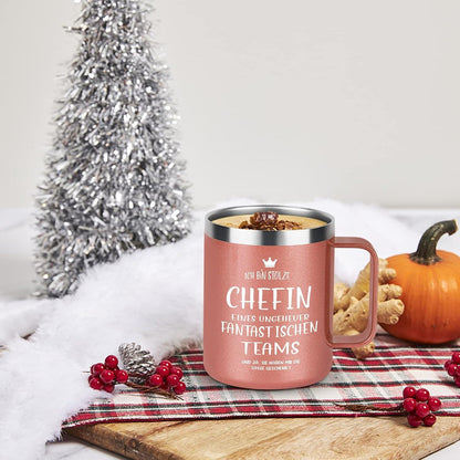 Isolierter Weinbecher Roségold 12oz Edelstahl Henkel Tasse