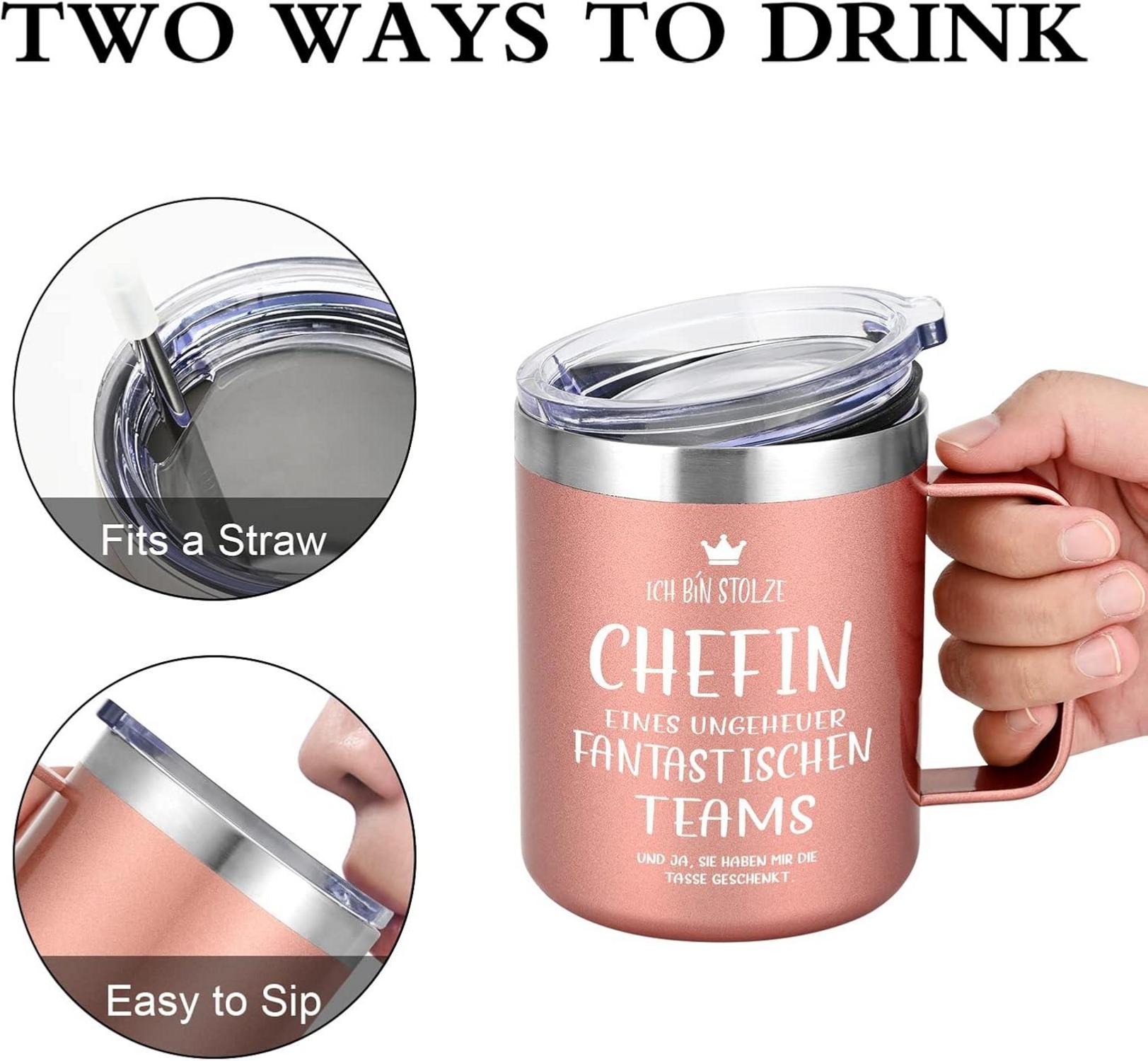 Chefin Geschenk Tasse 350ml Kaffeebecher Henkel Edelstahl Roségold