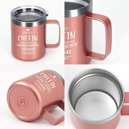 Geschenk Chefin Tasse 350ml Kaffeebecher Roségold Camping Becher