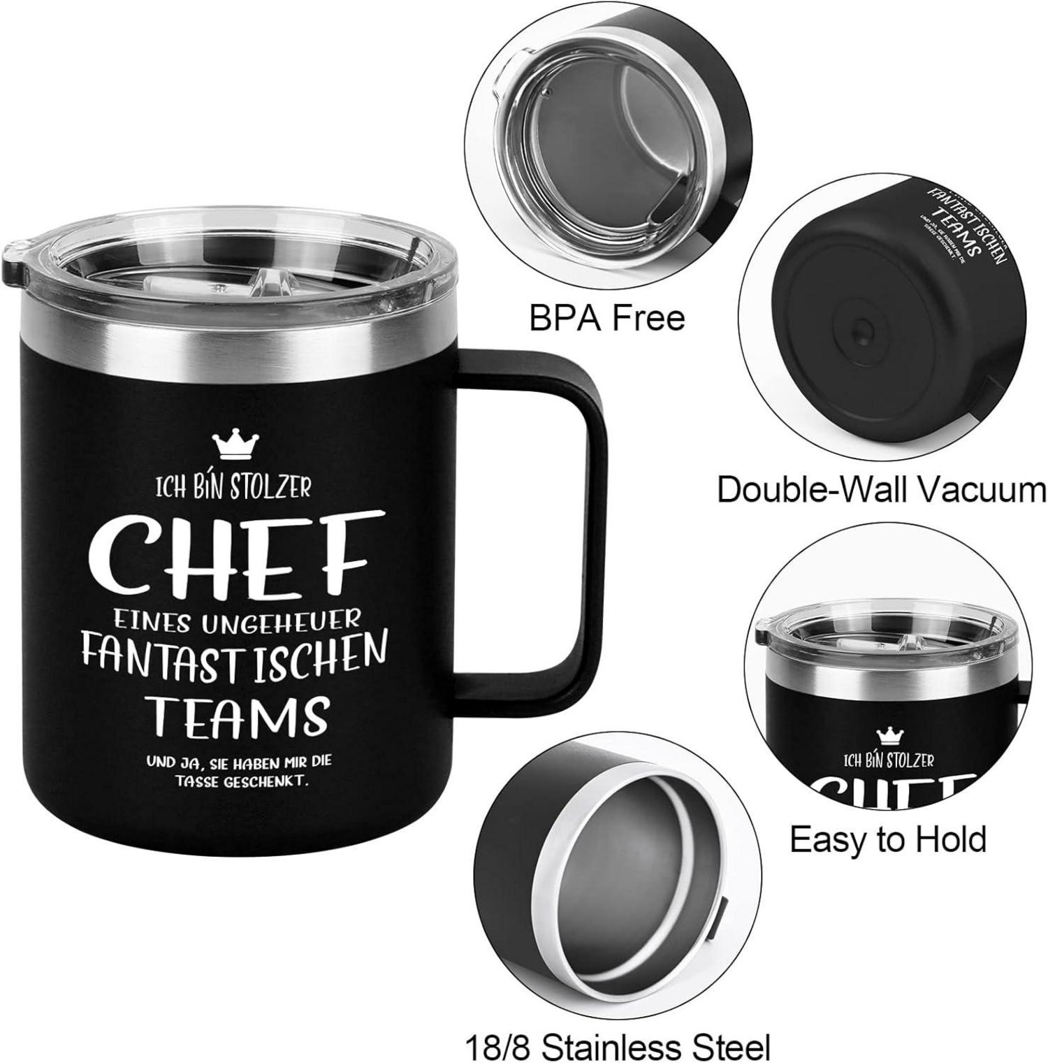 Schwarzer Chef Tasse Edelstahl 350ml Kaffetasse 12oz Camping Becher