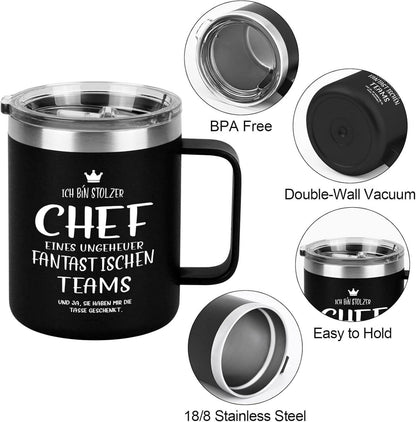 Schwarzer Chef Tasse Edelstahl 350ml Kaffetasse 12oz Camping Becher