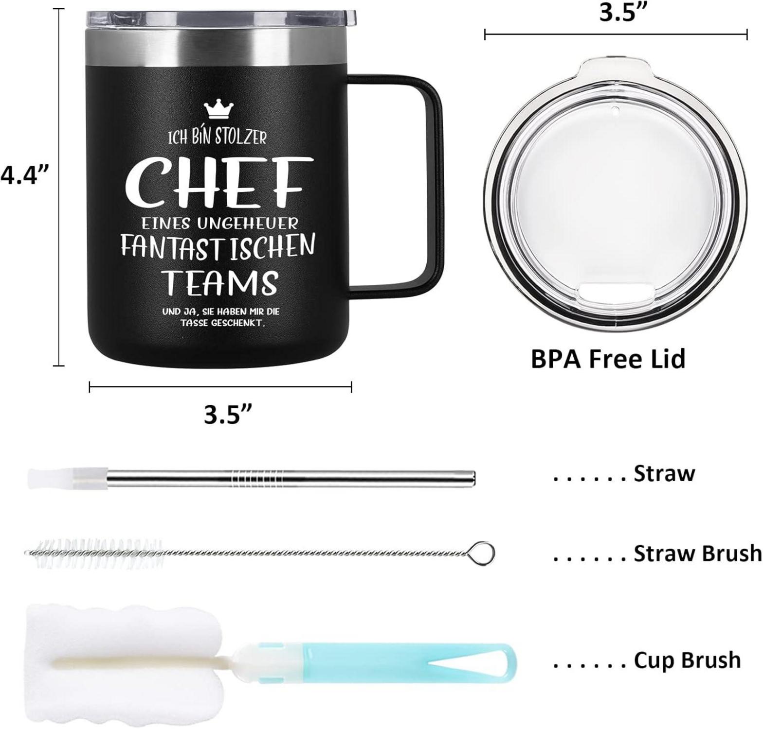 Schwarzer Chef Tasse Edelstahl 350ml Kaffetasse 12oz Camping Becher