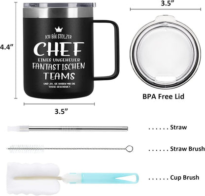 Schwarzer Chef Tasse Edelstahl 350ml Kaffetasse 12oz Camping Becher