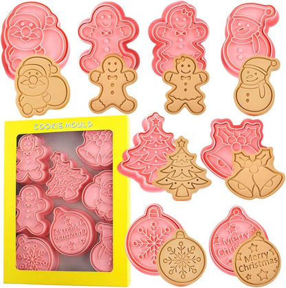 Weihnachts-Ausstechformen und Stempel Set, 8-teilig, 3D-Design