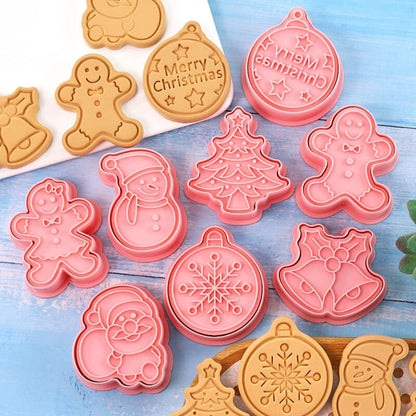 Weihnachts-Ausstechformen und Stempel Set, 8-teilig, 3D-Design