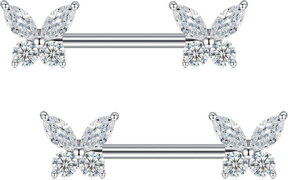 14G Nippel Piercing Schmetterlingsdiamant Herz Opal Katze