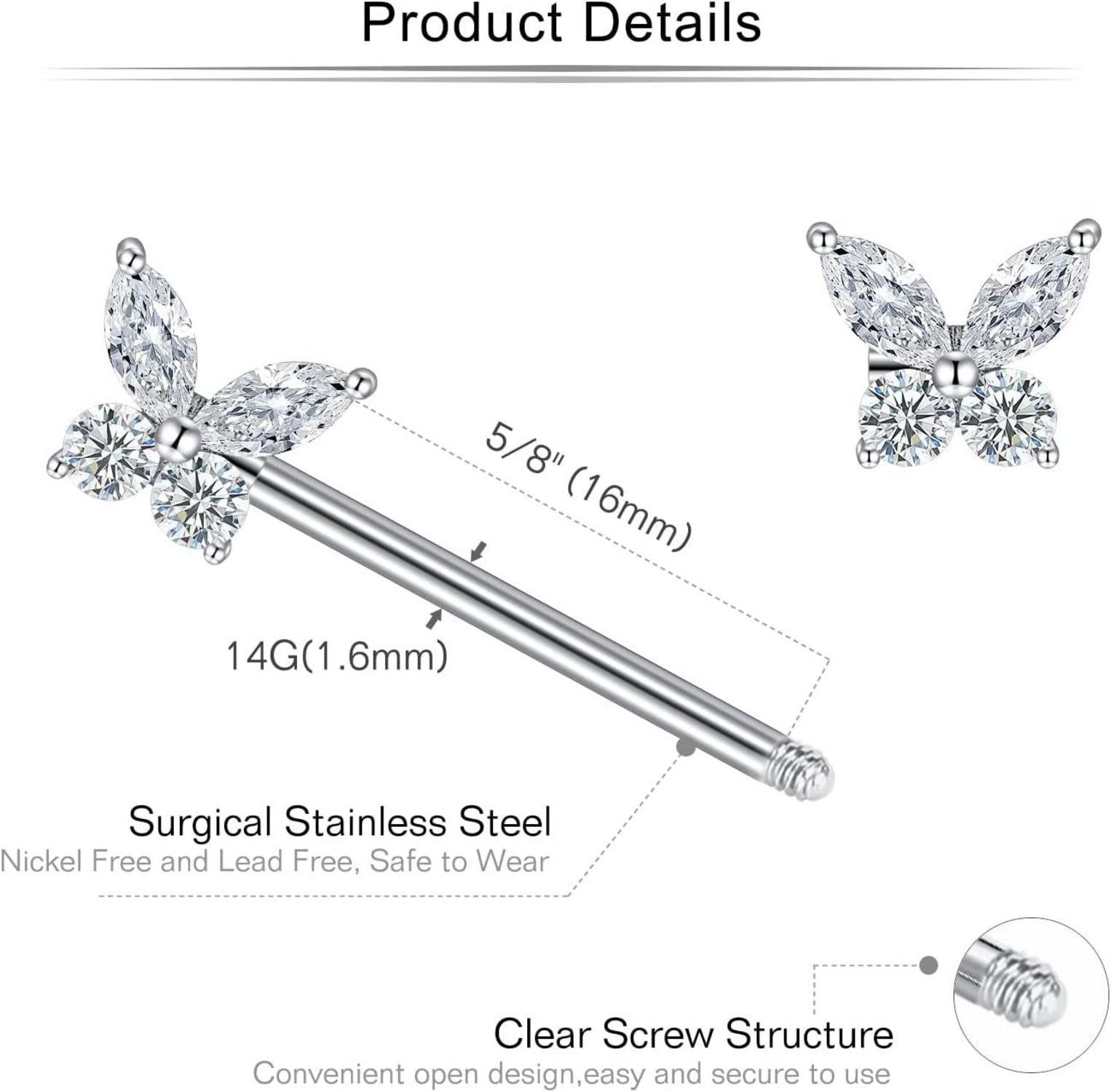 Nippel Piercing 14G Chirurgenstahl Schmetterling Diamant