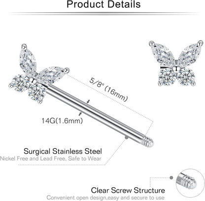 Nippel Piercing 14G Chirurgenstahl Schmetterling Diamant