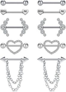 Nippel Piercing Set 14G Chirurgenstahl Diamant Herz Opal Schmetterling