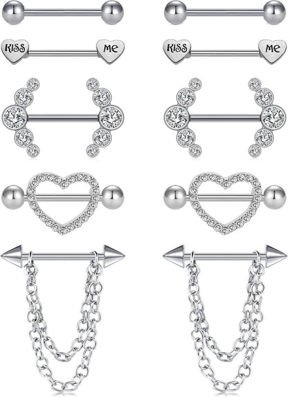 Nippel Piercing Set 14G Chirurgenstahl Diamant Herz Opal Schmetterling