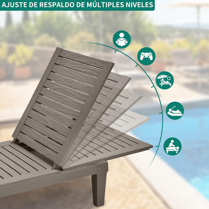 YITAHOME Sonnenliege Taupe mit Verstellbarer Rückenlehne & Kissen
