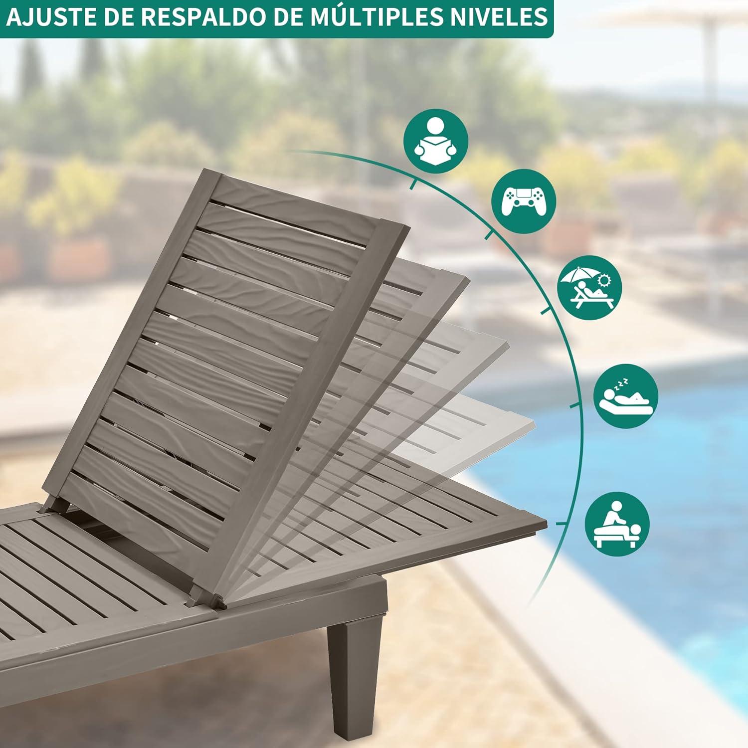 YITAHOME Sonnenliege Taupe mit Verstellbarer Rückenlehne & Kissen