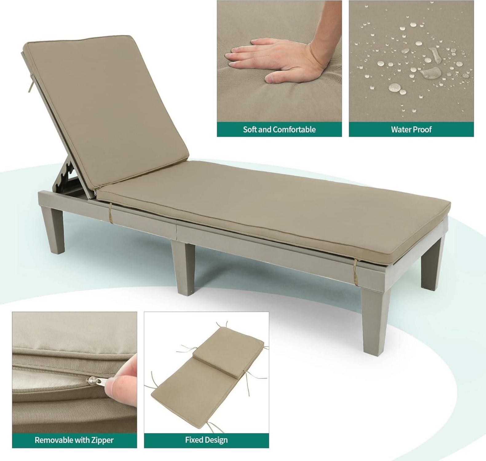 YITAHOME Sonnenliege Taupe mit Verstellbarer Rückenlehne & Kissen