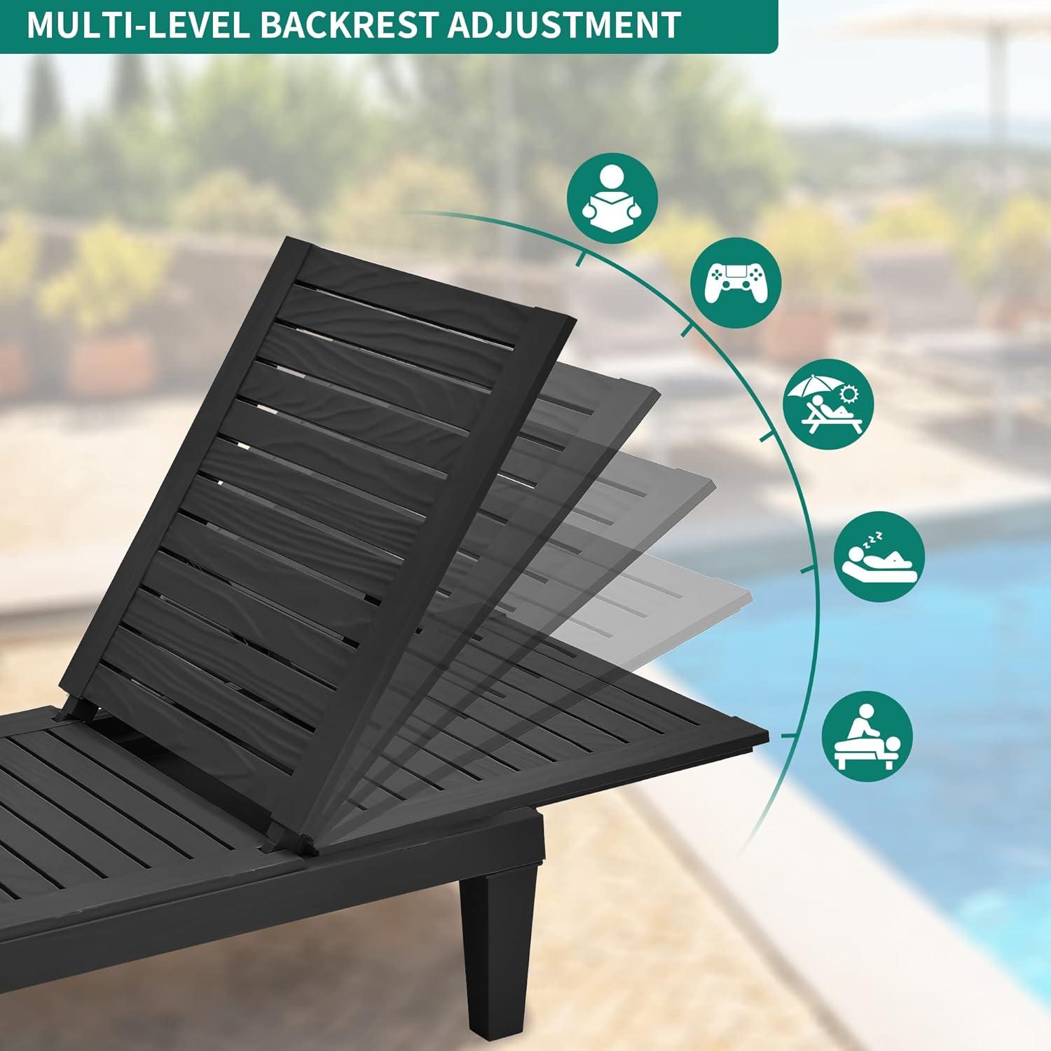 YITAHOME Sonnenliege mit Verstellbarer Rückenlehne Schwarz wasserdicht 200kg Patio/Terrasse/Pool