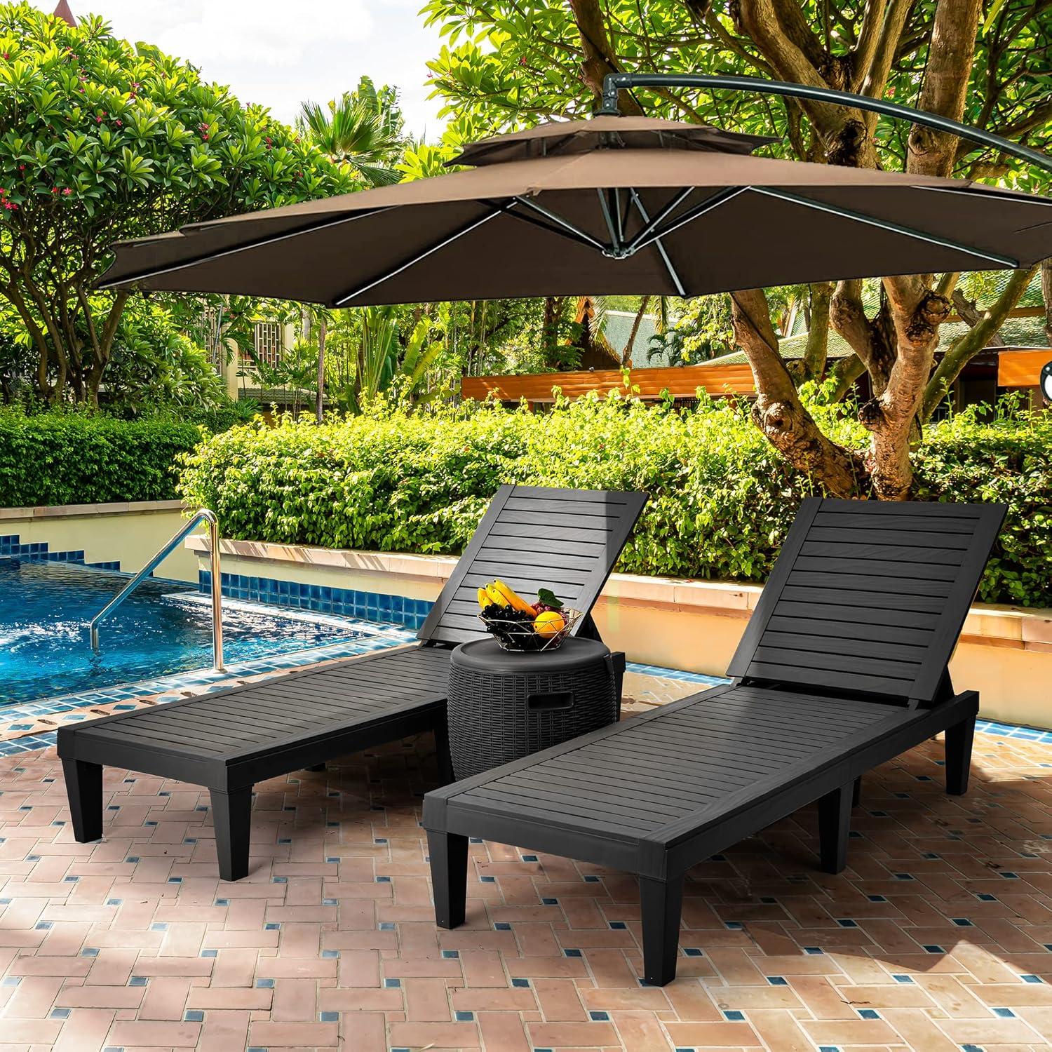 YITAHOME Sonnenliege mit Verstellbarer Rückenlehne Schwarz wasserdicht 200kg Patio/Terrasse/Pool