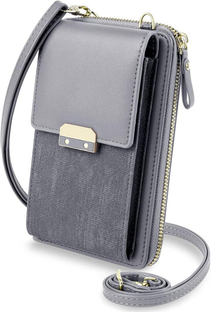 Damen PU Leder Umhängetasche Brieftasche Geldbörse Smartphone Mini