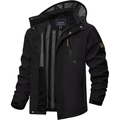 Herren Outdoorjacke leicht wasserabweisend mit Kapuze L Schwarz