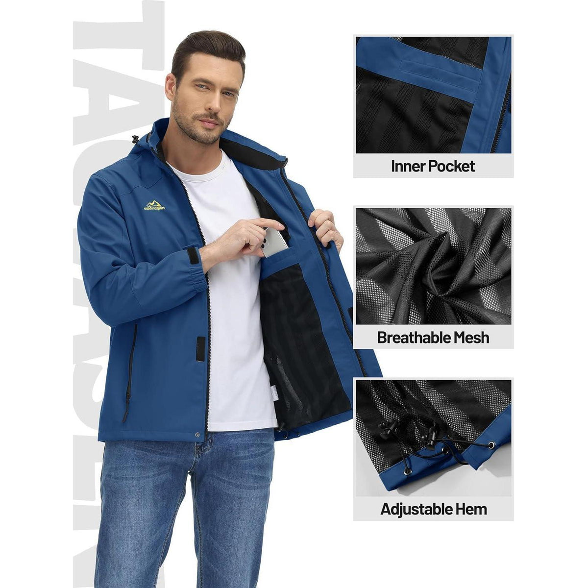 Herren Outdoorjacke wasserabweisend mit Kapuze – Denimblau