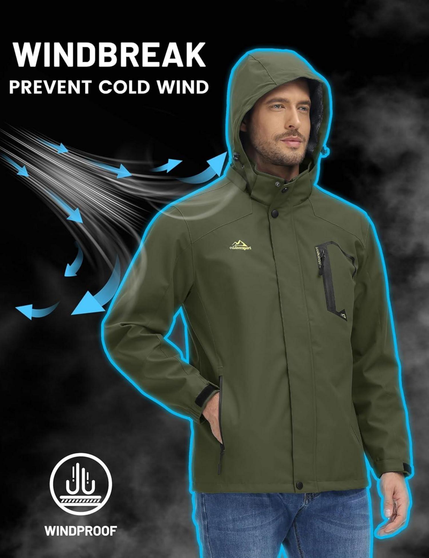 Herren Outdoorjacke Leicht Wasserabweisend Wanderjacke mit Abnehmbarer Kapuze Sonderschnitt