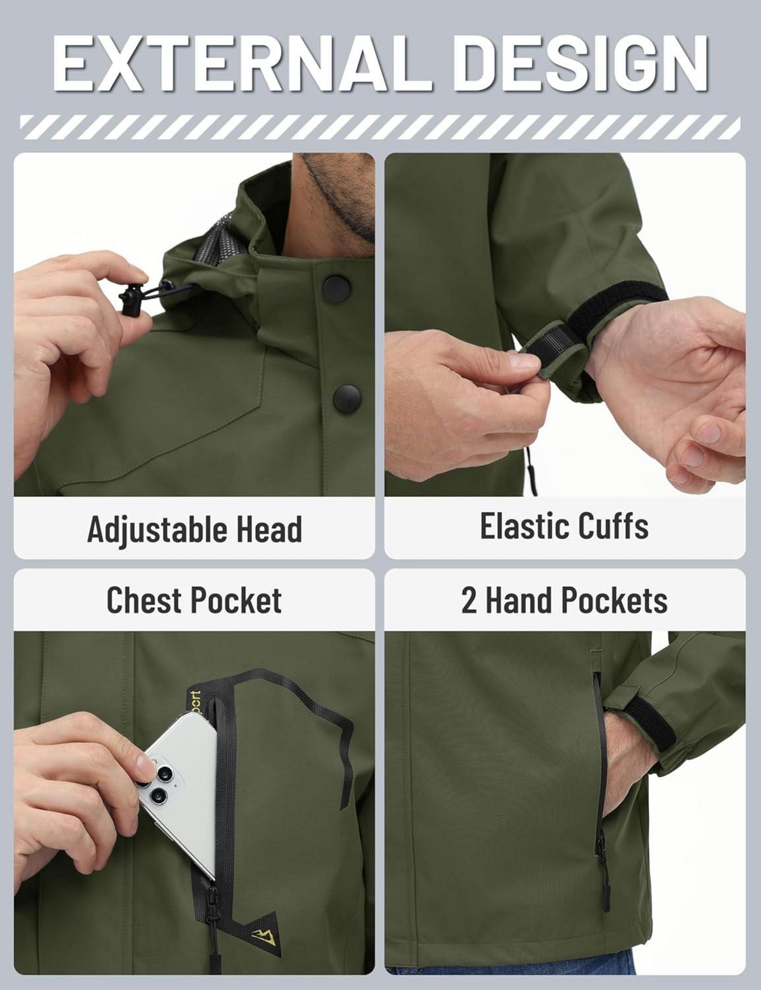 Herren Outdoorjacke Leicht Wasserabweisend Funktionsjacke S Armeegrün