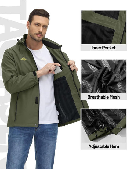 TACVASEN Herren Outdoorjacke Leicht Wasserabweisend Wanderjacke S Armeegrün