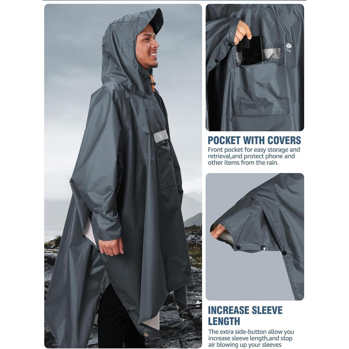 Leichter Wasserdichter Regenponcho mit Kapuze für Outdoor & Camping