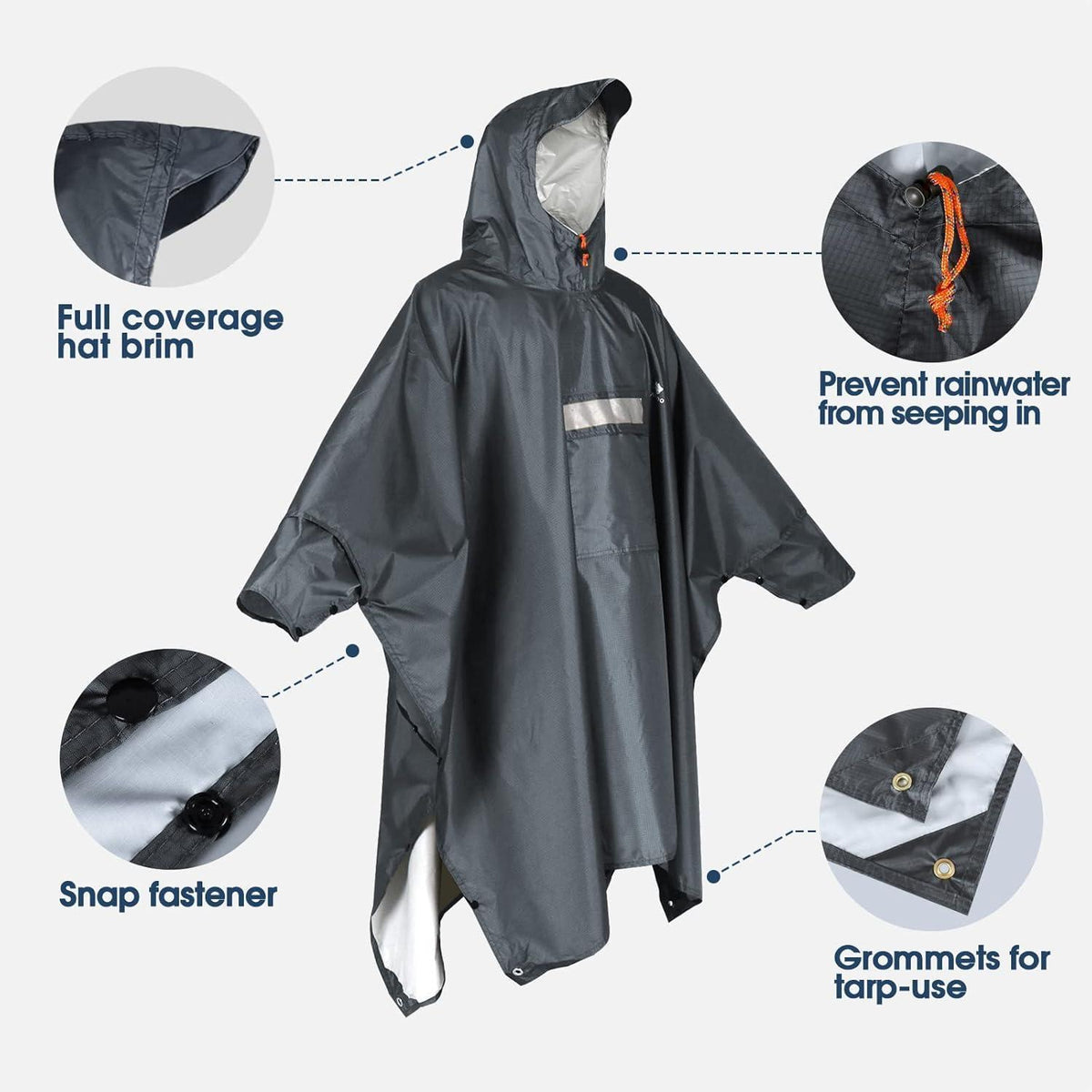 Leichter Wasserdichter Regenponcho mit Kapuze für Outdoor & Camping