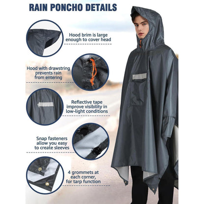 Leichter Wasserdichter Regenponcho mit Kapuze für Outdoor & Camping