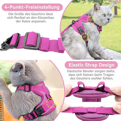 Ausbruchsicheres Katzengeschirr mit Leine, Rosa M