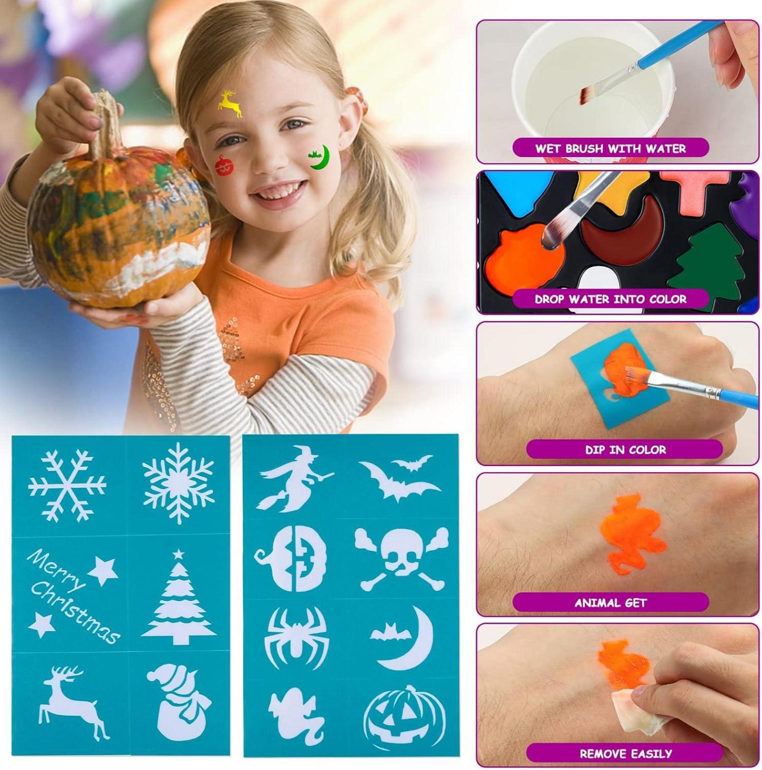Kinderschminke Set 17 Farben Halloween Gesichts- und Körperfarben