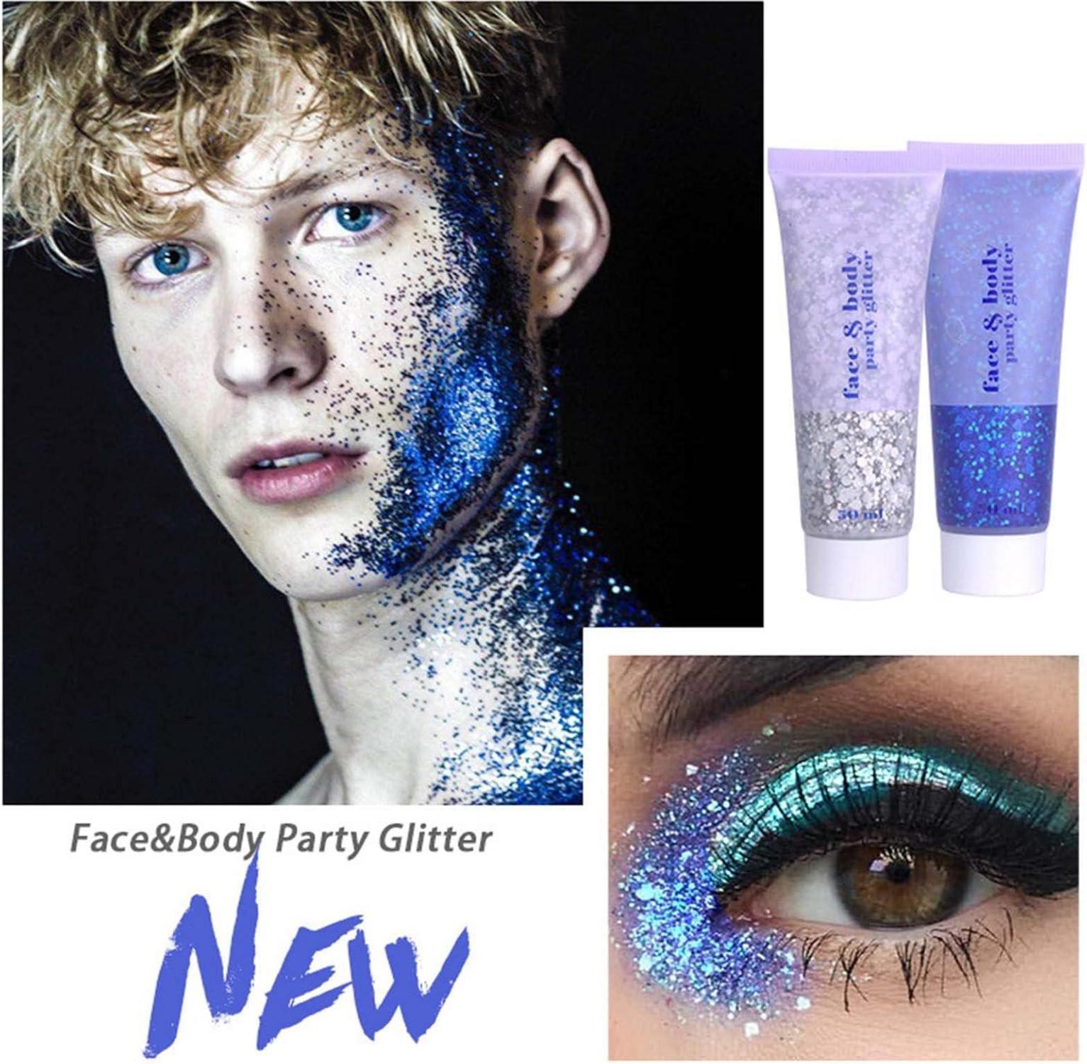 Prreal Glitter Gel 50ml Face Body Sequins Shimmer Eyeshadow Chunky Blue